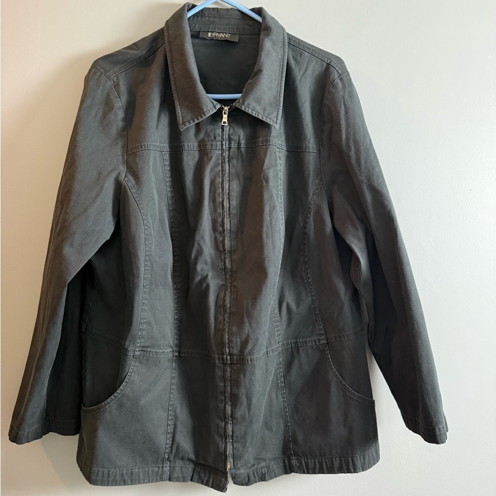 Lane‎ Bryant Denim Lightweight Workcoat 23" PTP Faded Black Clay Casual Full Zip